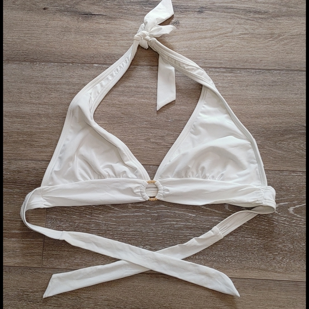 Michael Kors White Halter Bikini Top with Gold Accent